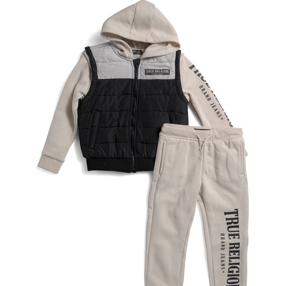 True Religion Black and Cream Kids' Hoodie and Jogger Set